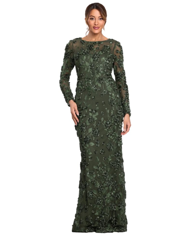Women's Long Sleeve Rose Flower Dress