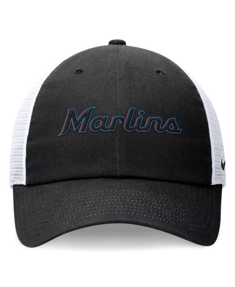 Men's Black Miami Marlins Wordmark Adjustable Trucker Hat