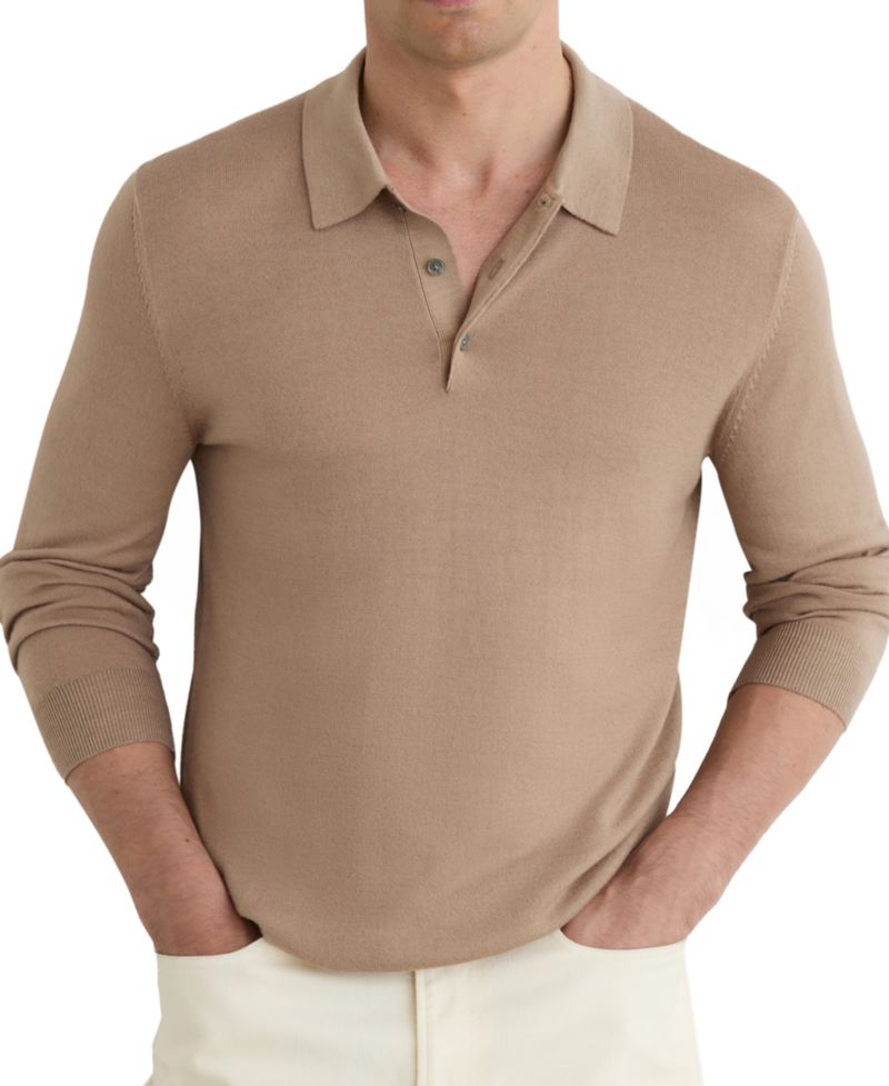 Men's Jay Slim-Fit Pigment-Dyed Merino Wool Long-Sleeve Polo Shirt