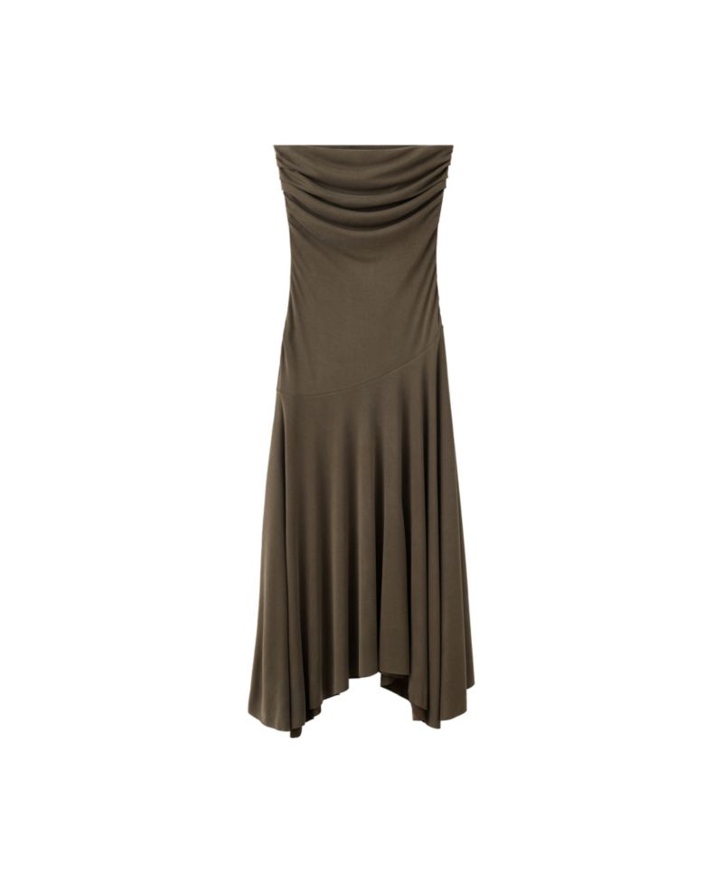 Women's Asymmetric Bandeau Ruched Midi Dress