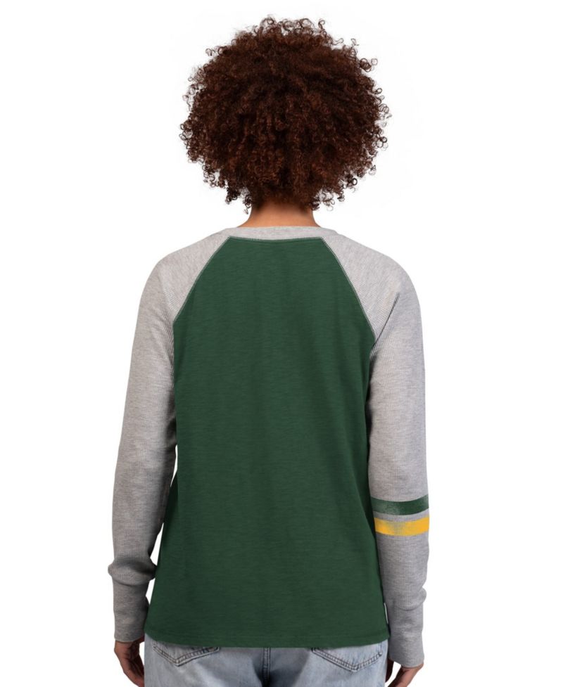 Women's Green/Gray Green Bay Packers Waffle-Knit Raglan Long Sleeve T-Shirt