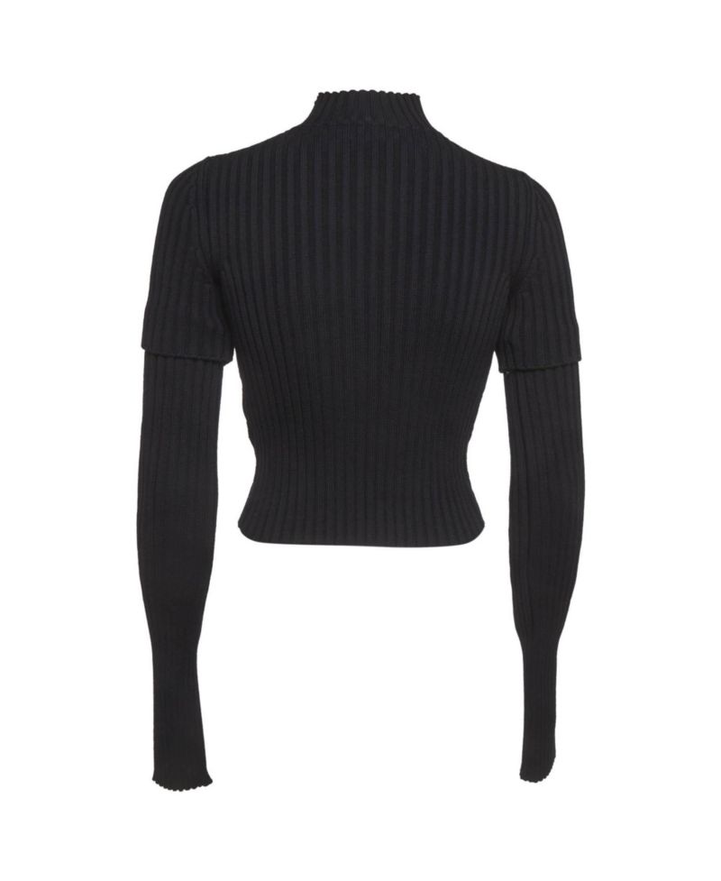 Women's Rib Knit Cut Up Sleeves Sweater