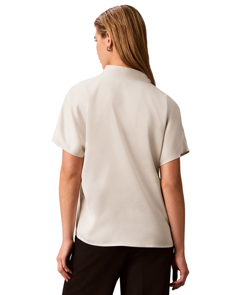 Women's Matte Satin Tie-Neck Blouse