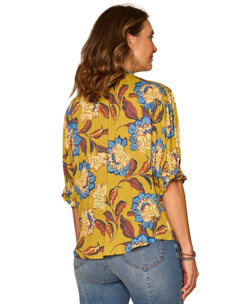 Petite Printed Elbow-Sleeve Blouse