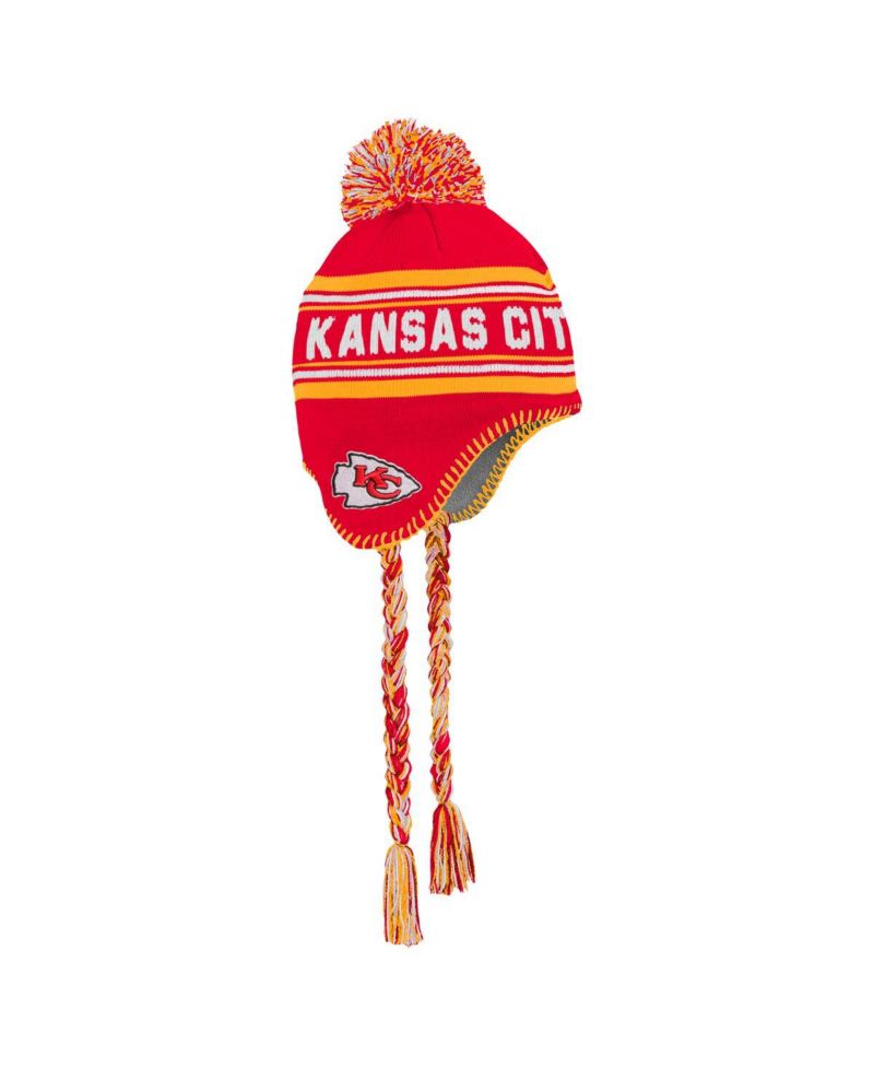 Big Boys and Girls Red Kansas City Chiefs Jacquard Tassel with Pom Knit Hat
