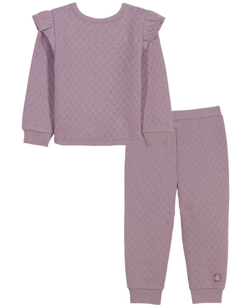 Baby Girls' Long-Sleeve Quilted Double-Knit Top and Pants, 2-Piece Set