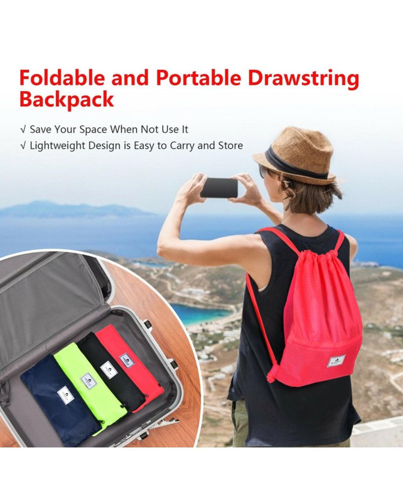Foldable Drawstring Sports Backpack with Zippered Pockets