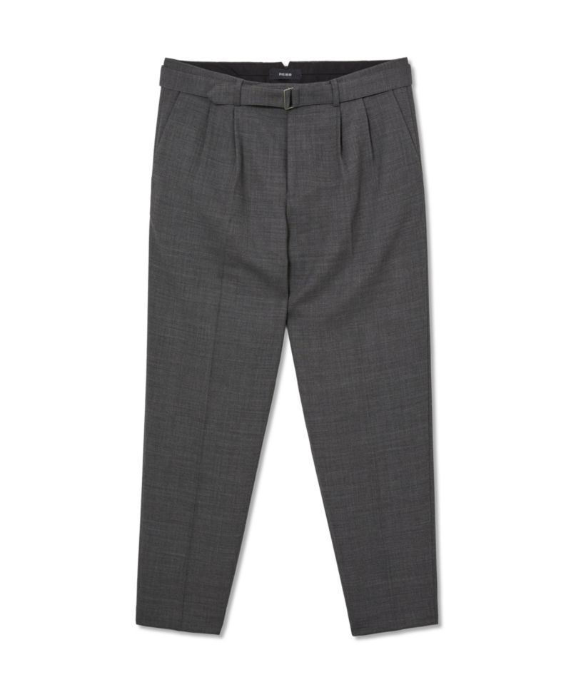 Men's Strap Wool-Blend Belted Pleated Tapered-Fit Pants