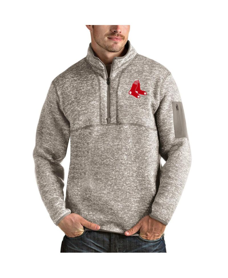 Men's Oatmeal Boston Red Sox Fortune Quarter-Zip Pullover Jacket