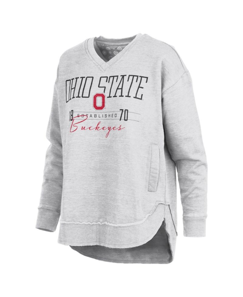 Women's Heather Gray Ohio State Buckeyes Marcus East Hall Poncho V-Neck Sweatshirt