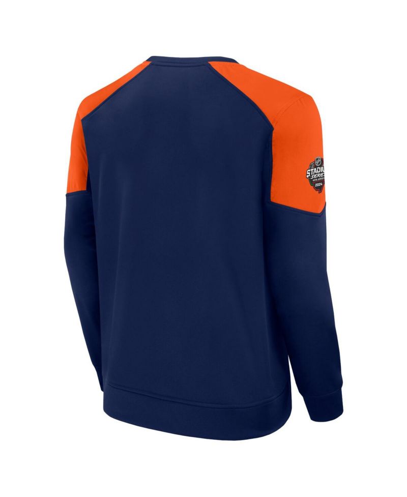 Men's Navy New York Islanders 2024 NHL Stadium Series Authentic Pro Fleece Logo Pullover Sweatshirt