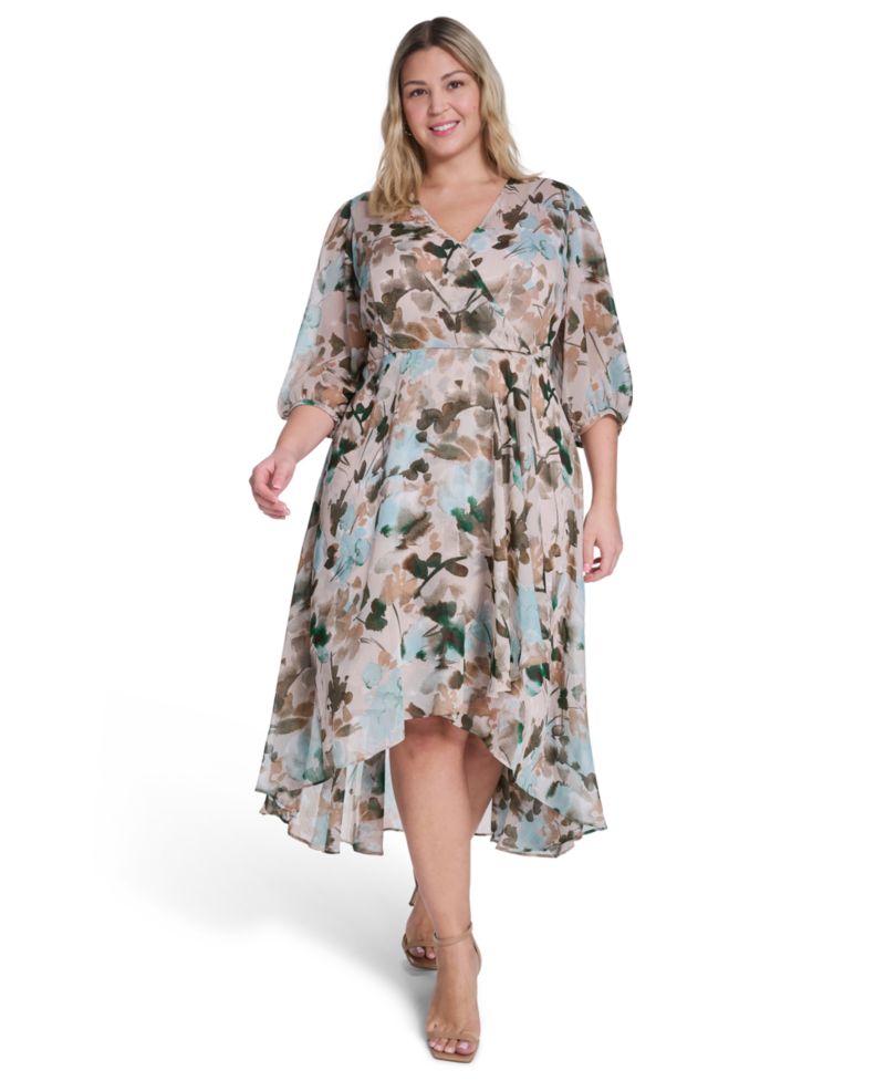 Plus Size Surplice V-Neck Midi Dress