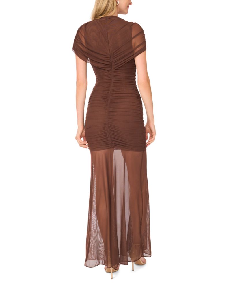 Women's Asymmetric-Ruched Cape-Sleeve Maxi Dress