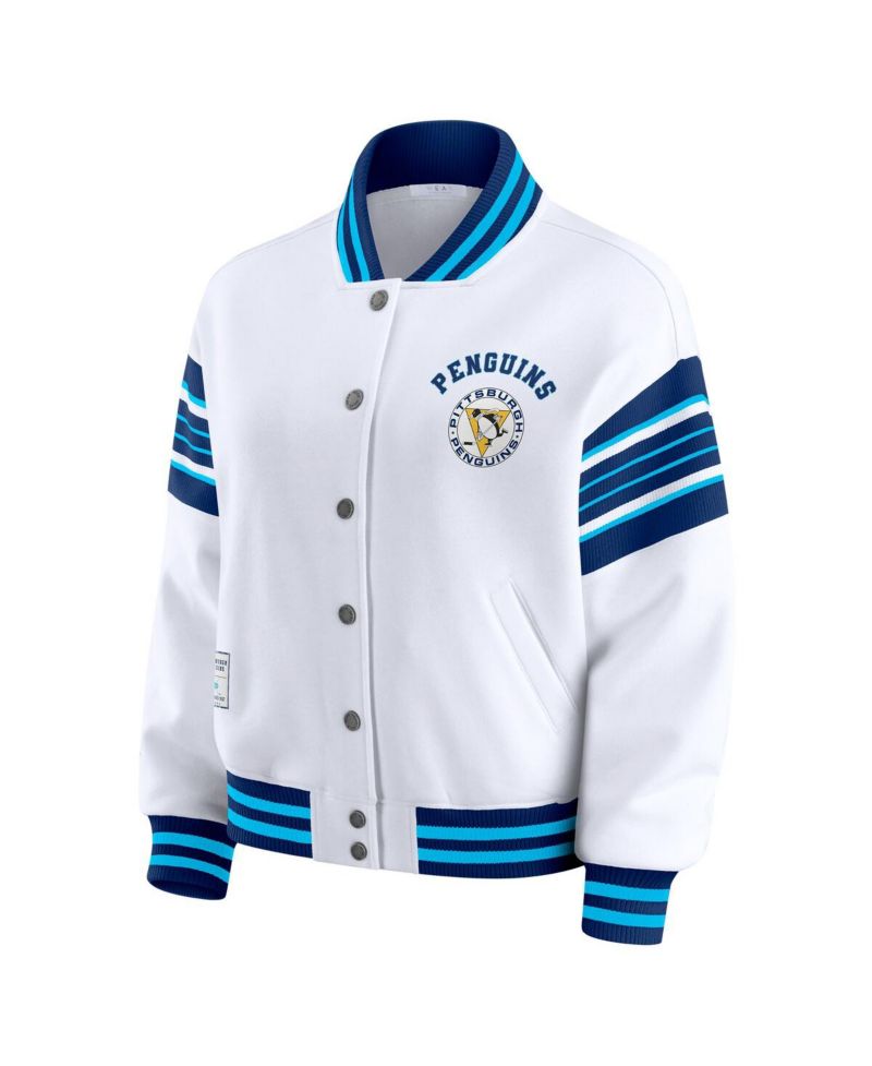 Women's White/Navy Pittsburgh Penguins Full-Snap Fleece Sweatshirt Jacket