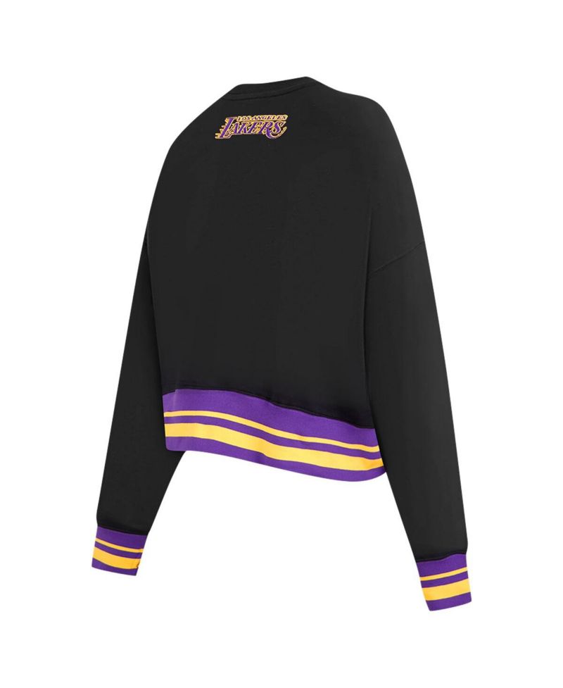 Women's Black Los Angeles Lakers Area Code Cropped Pullover Sweatshirt