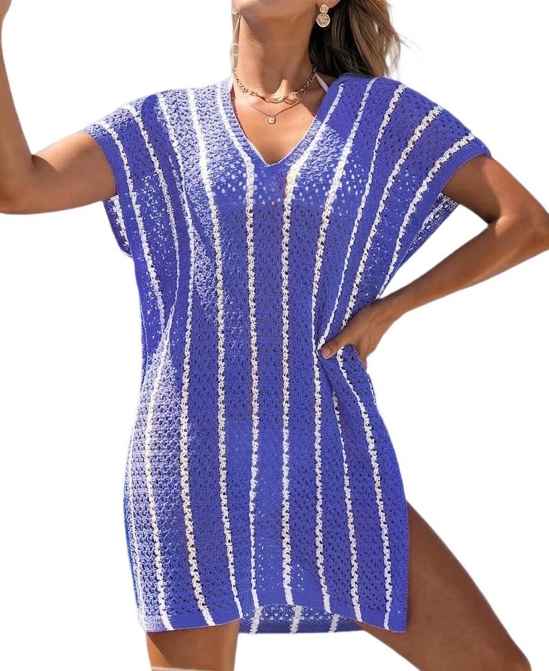 Women's Ocean Wave Striped Knit Cover-Up Dress