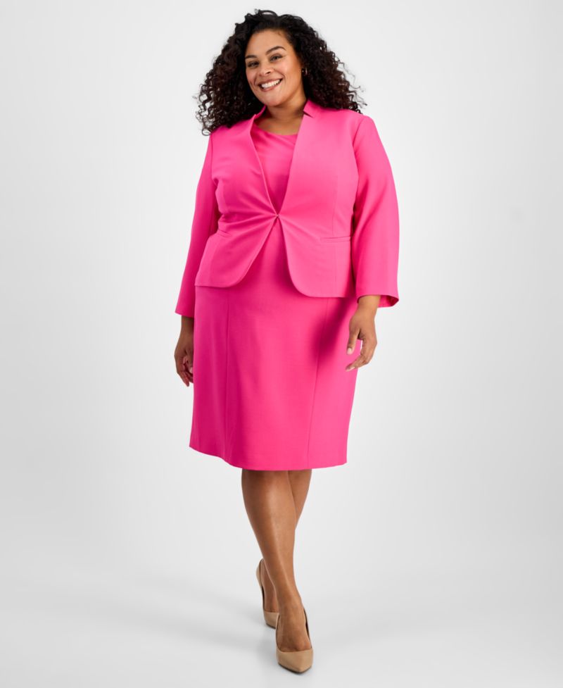 Plus Size Cutout Kissing Jacket & Sheath 2 Piece Dress Suit