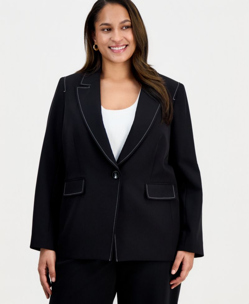 ASL Plus Size Peak-Lapel Single-Button-Front Long-Sleeve Blazer