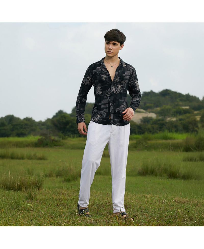 Men's Midnight Black Bloom-Imprint Shirt