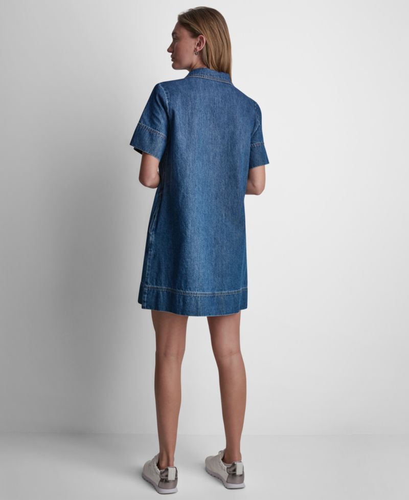 Women's Short-Sleeve Lace Up Shift Dress
