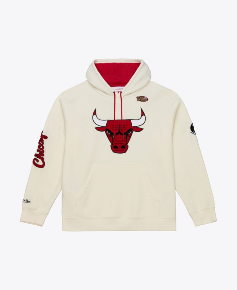Men's Cream Chicago Bulls Hardwood Classics Chainstitch Premium Fleece Hoodie