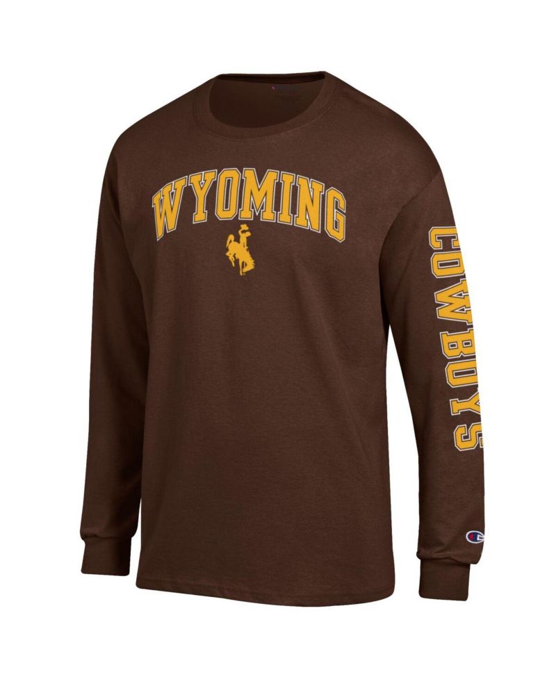 Men's Brown Wyoming Cowboys Arch Over Logo 2-Hit Long Sleeve T-Shirt