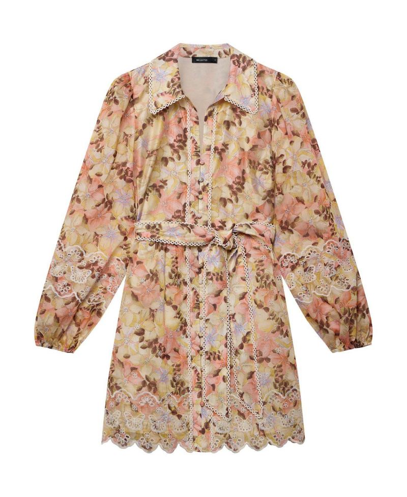 Women's Floral-Print Long-Sleeve Scallop Hemline Mini Dress