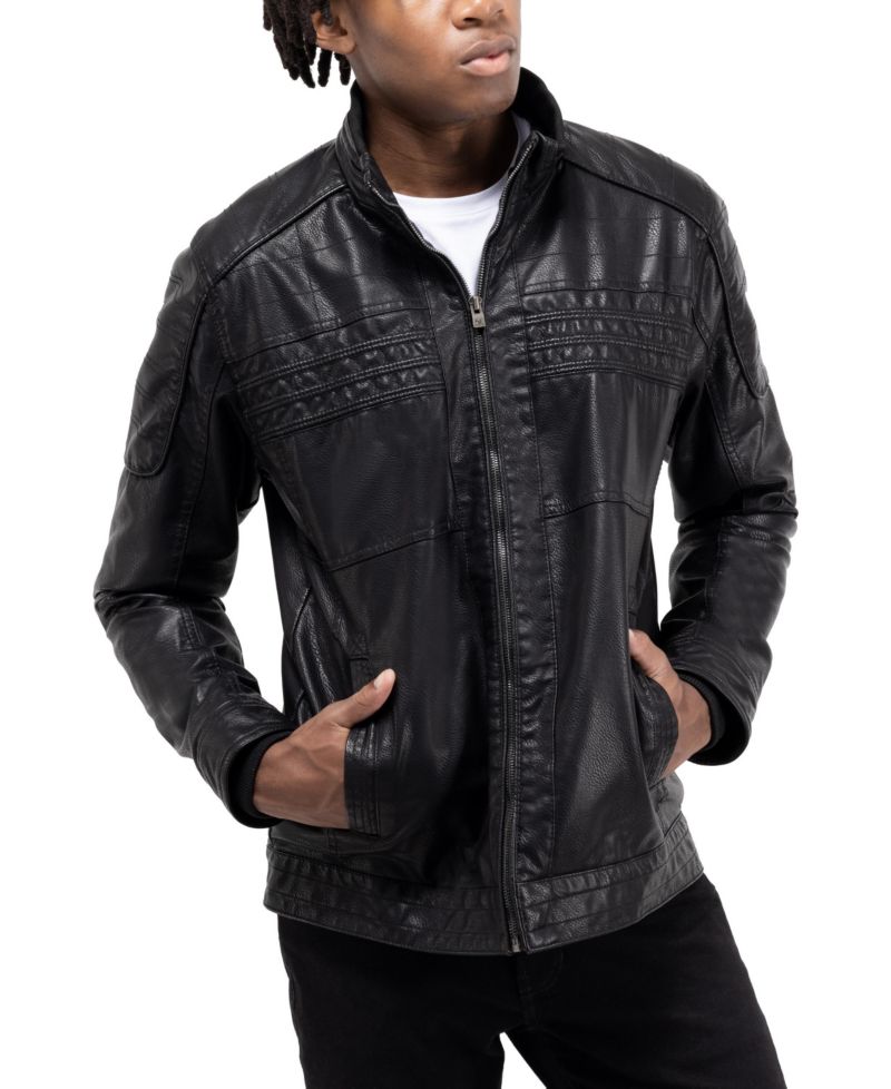 XRAY Men's Grainy PU Leather Hooded Jacket With Faux Shearling Lining