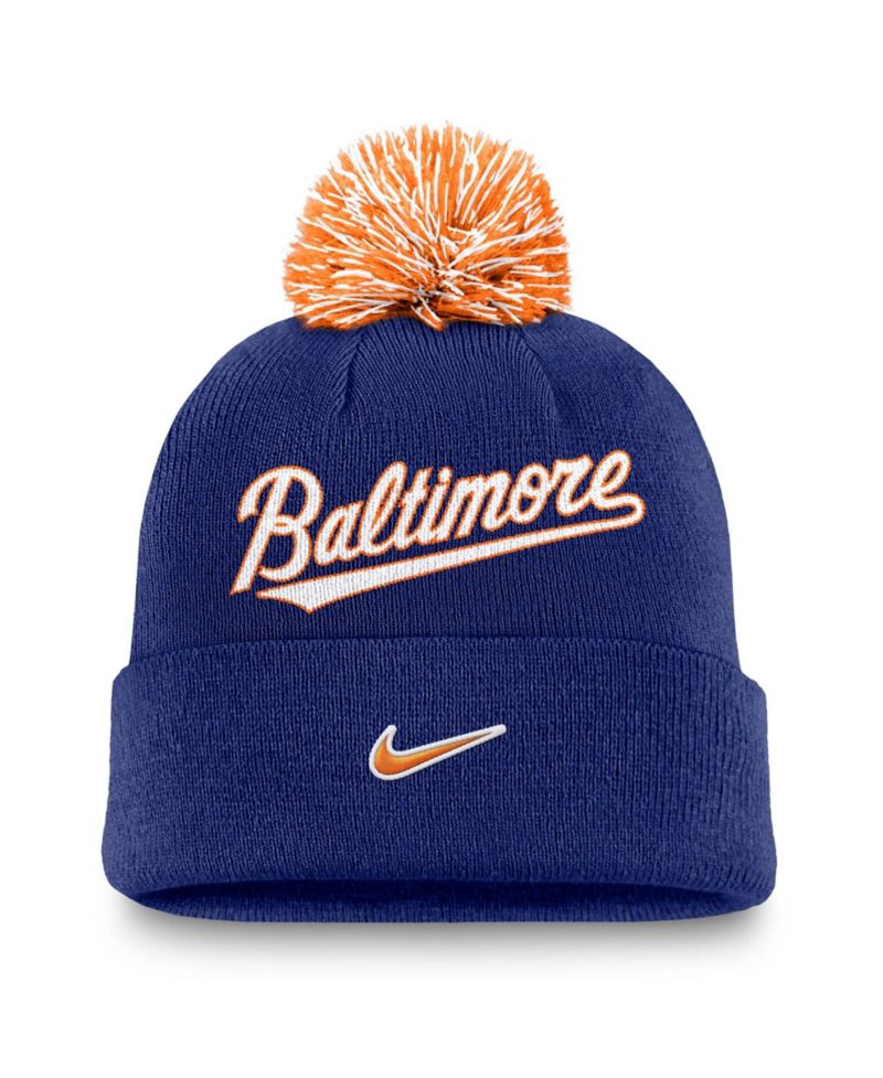 Men's Royal Baltimore Orioles Peak Cuffed Knit Hat with Pom