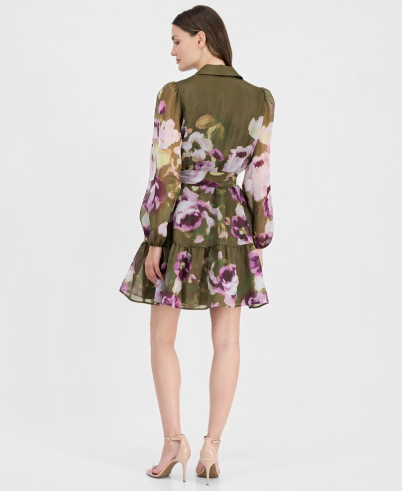 Women's Tiered Chiffon Tie-Waist Shirtdress