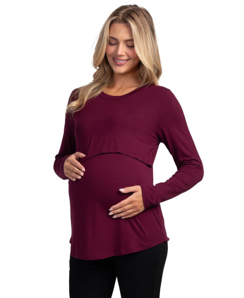 Maternity Long-Sleeve Crewneck Lift-Up Nursing Top