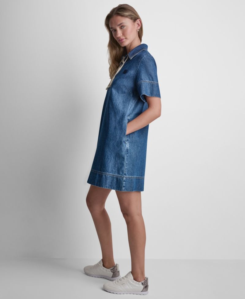 Women's Short-Sleeve Lace Up Shift Dress