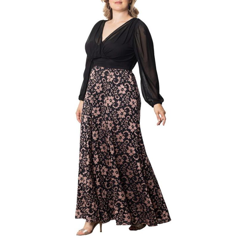 Plus Size Mon Tresor Long Sleeve Lace Evening Gown