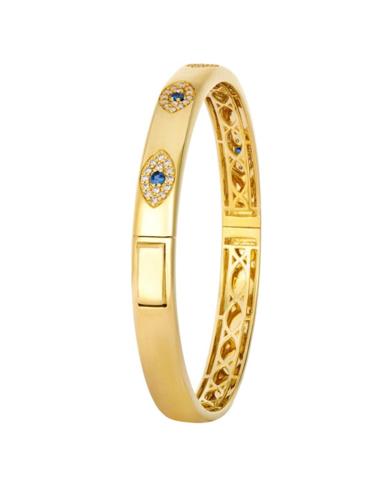Diamond (1/2 ct. t.w.) and Blueberry Sapphire (1/4 ct. t.w.) Bangle Bracelet in 14k Honey Gold