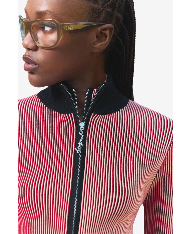 Women's Full-Zip Iridescent-Knit Cropped Sweater