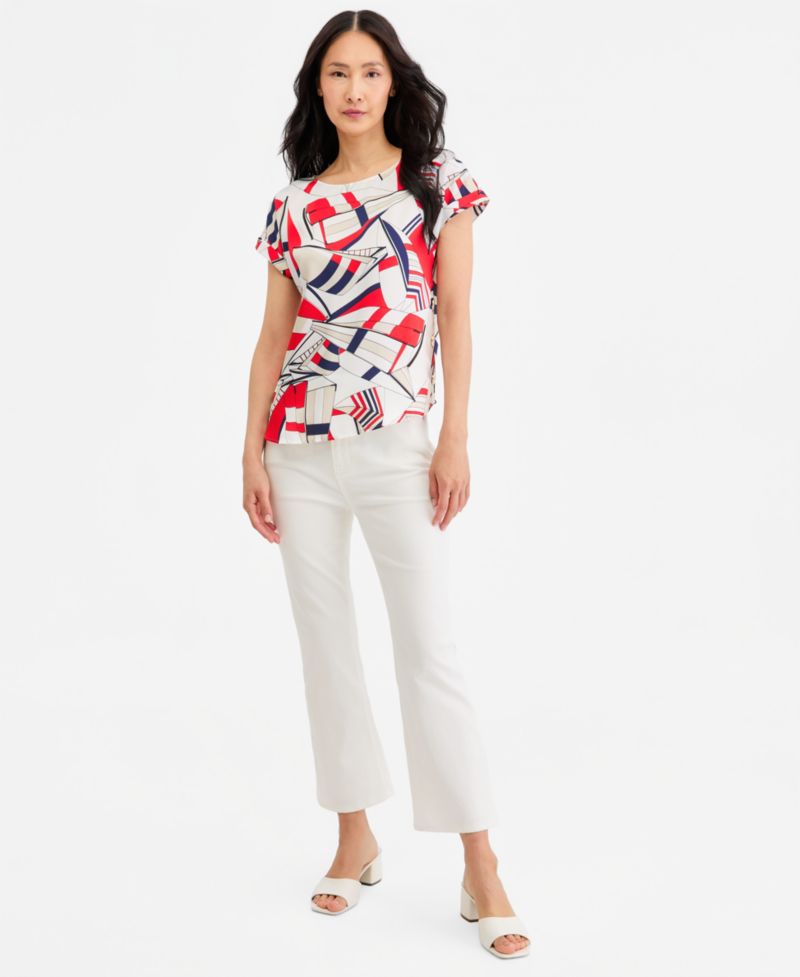 Petite Short-Sleeve Boat Neck Blouse