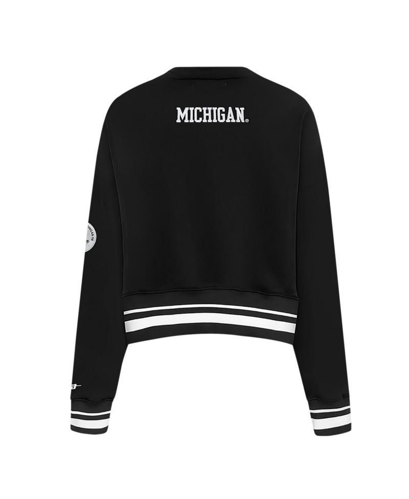 Women's Black Michigan Wolverines Cropped Pullover Sweatshirt