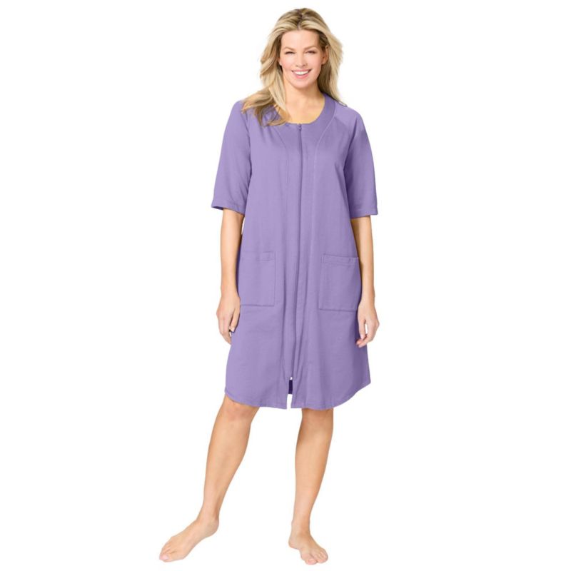 Plus Size Dreams and Co. Short French Terry Zip-Front Robe