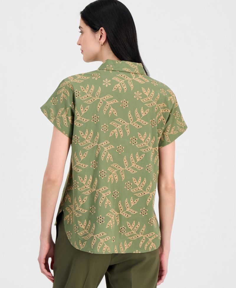 Petite Collar Neck Short-Sleeve Cotton Top