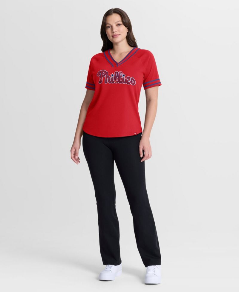 Women's Red Philadelphia Phillies Diva Race Ahead Raglan V-Neck T-Shirt