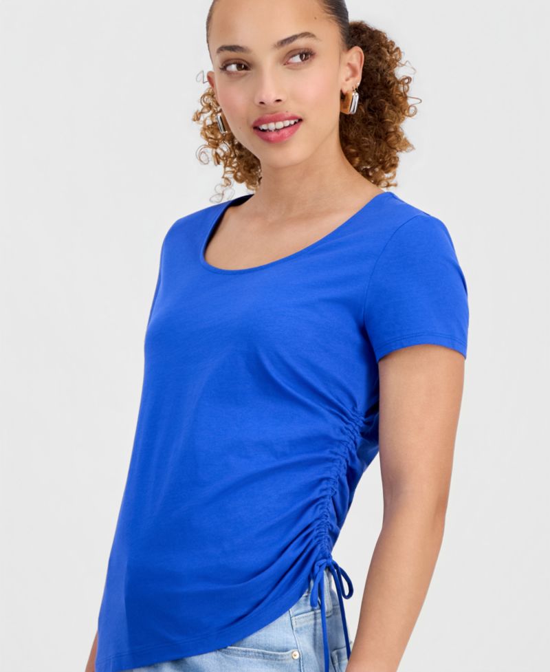 Petite Cotton Asymmetric Short-Sleeve Top