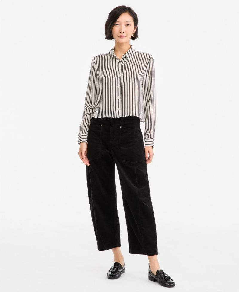 Women's Cropped Button-Down Crepe Shirt