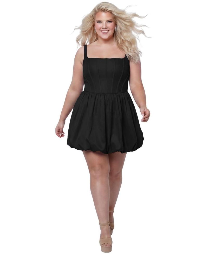 Plus Size Reverie Bubble-Hem Square-Neck Sleeveless Dress