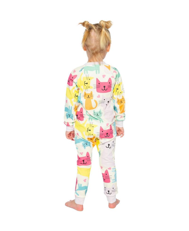 Little Girls 6-12 Cotton One Piece Pajamas Cat Print