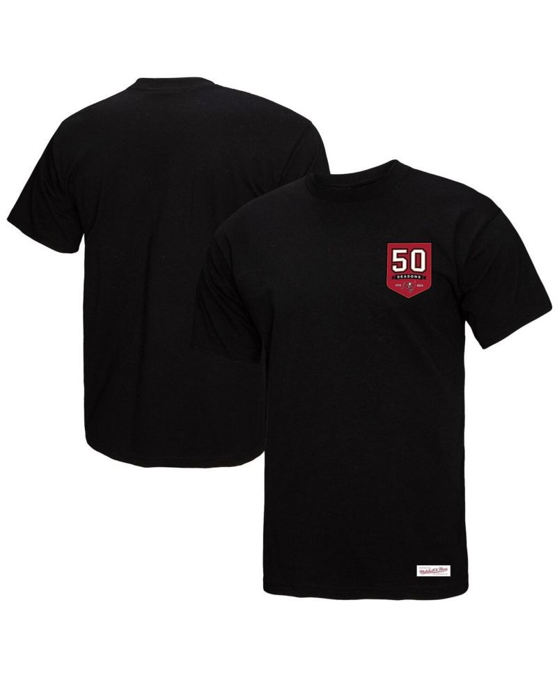 Women's Black Tampa Bay Buccaneers 50th Anniversary Shield Oversized Boyfriend T-Shirt