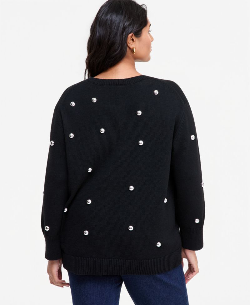 Plus Size Crewneck Grommet Sweater