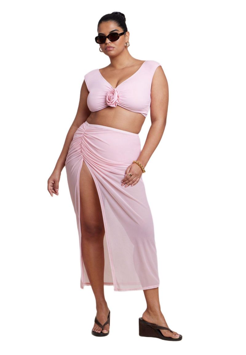 Plus Size Mesh Maxi Asym Skirt Coverup