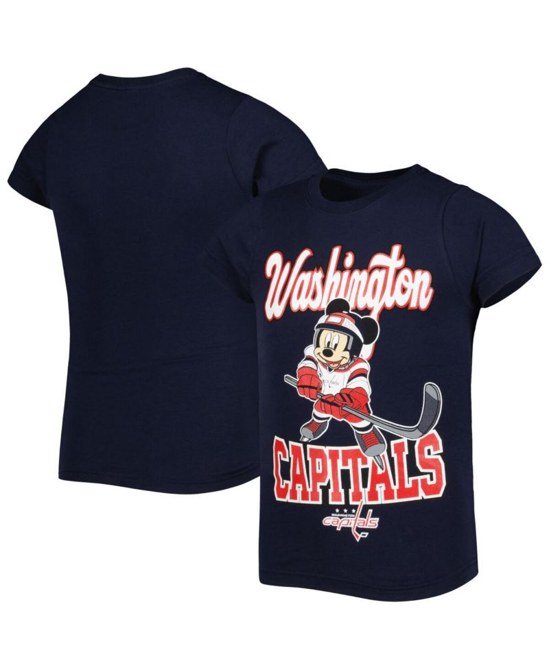 Big Girls Navy Washington Capitals Mickey Mouse Go Team Go T-shirt