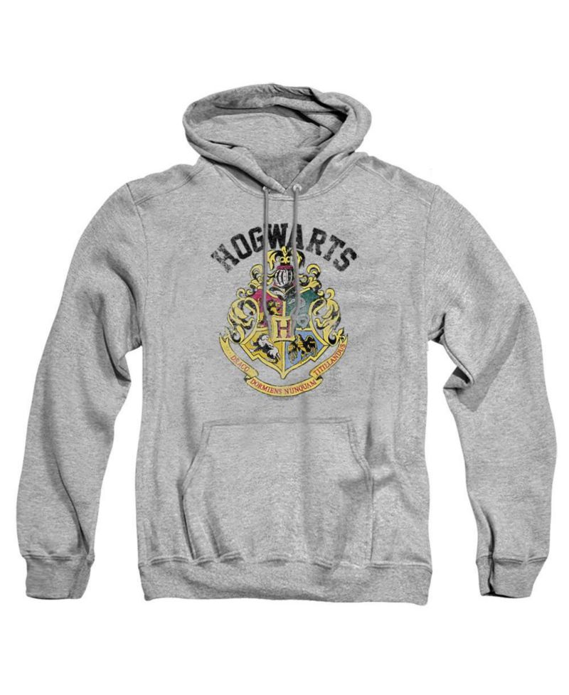 Men's Distressed-Graphic Hogwarts Crest Classic-Fit Pullover Hoodie