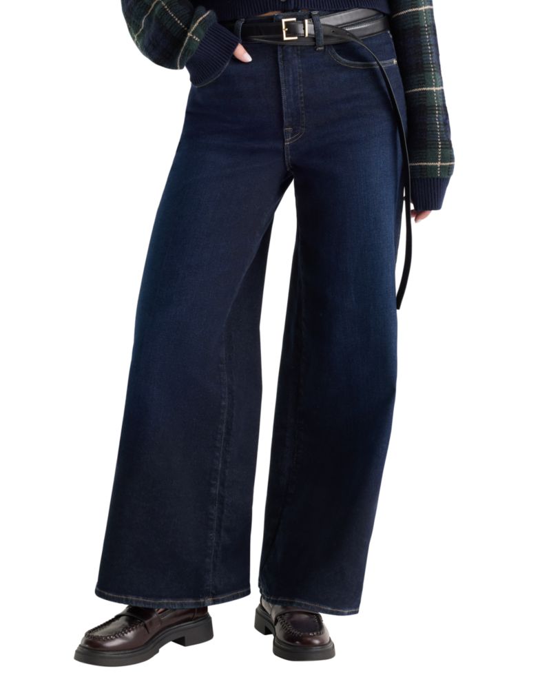 Women's Good Waist Wide-Leg Dark Rinse High-Rise Jeans